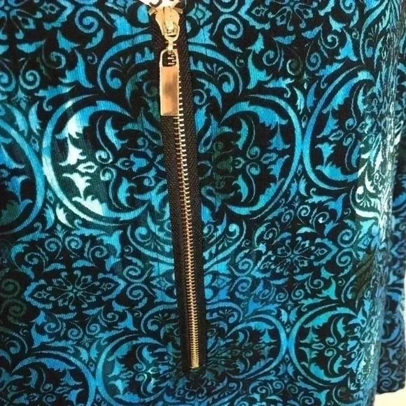 Valerie Stevens Womens Large Turquoise Blue and Black Blouse zip front - Picture 4 of 7